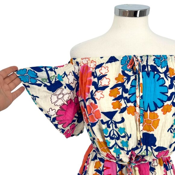 Rachel Roy Off-Shoulder Floral Dress Summer Beachwear White Mullti Size Medium - Picture 3 of 11